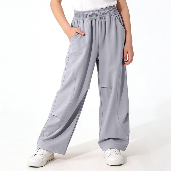Oiangi Boys Girls Athletic Pants Elastic Waist Pants Quick Dry Anti-Mosquito Pockets Pants for Back to School Gray 7 Years