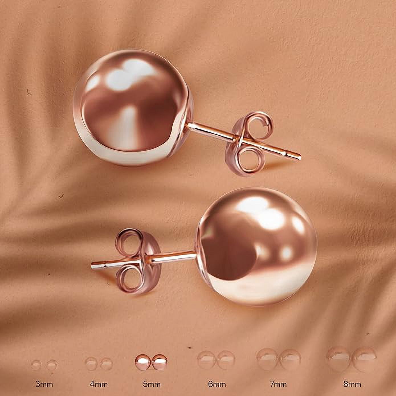 Pori 14K Solid Rose Gold Ball Stud Earrings for Women