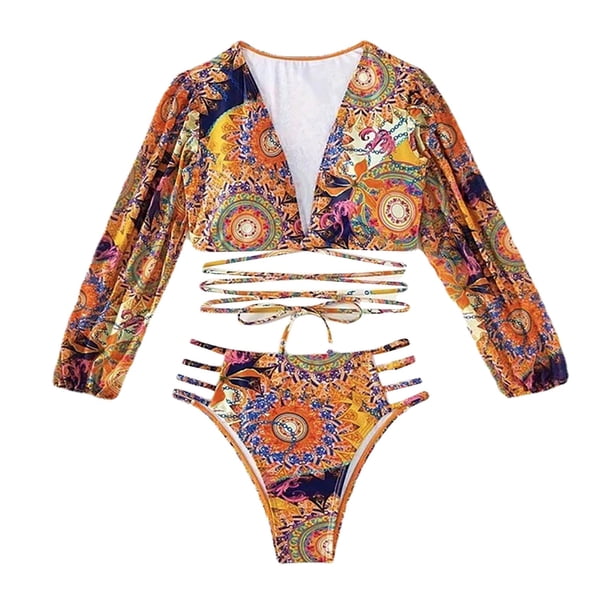 Gibobby Conjunto de Bikini para Mujer Trajes de baño de 2 piezas para mujer Conjunto de bikini con anillo halter(Azul,CH)