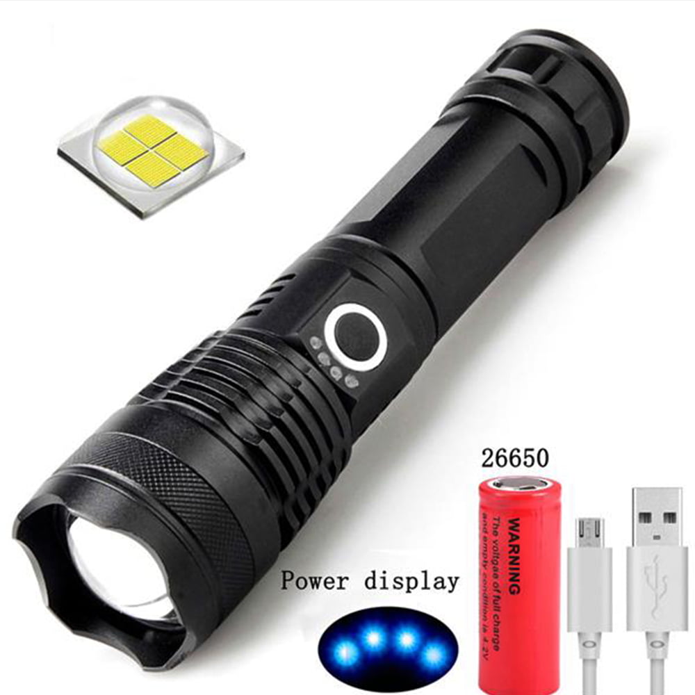 XHP50 Zoomable Flashlight LED USB Rechargeable Torch Emergency Hiking Camping 