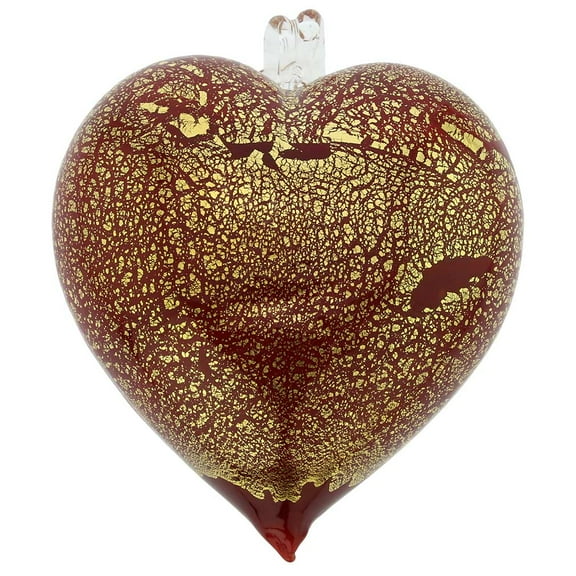 GlassOfVenice Murano Glass Heart Christmas Ornament - Red Gold