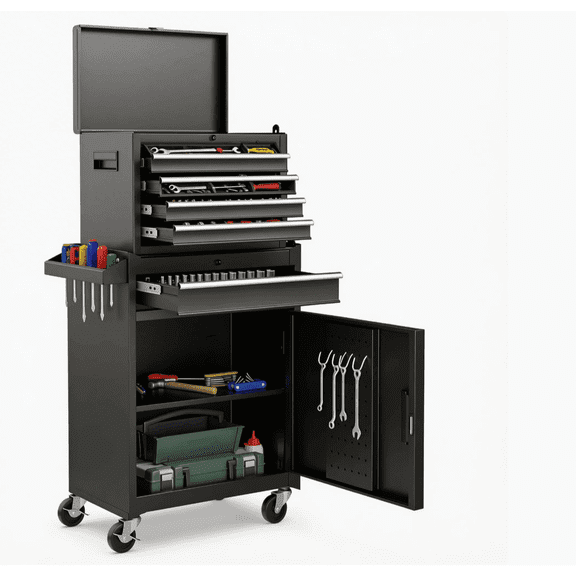 3-in-1 Rolling Tool Chest with Detachable Top Toolbox, 4 Drawers & Lockable Wheels, Metal Tool Storage for Garage
