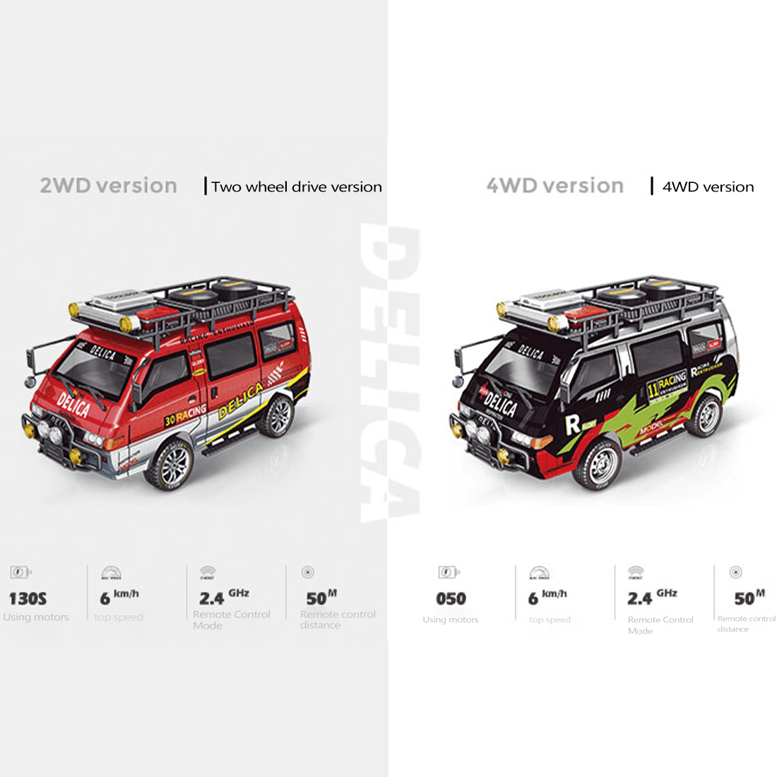 1/24 Scale RC Van, 2.4GHz 2WD Full-Scale Rear-Wheel Drive Delica RC Drift Car with 6km/h High Speed, Front Lights, USB Rechargeable Remote Control Crawler for Adults