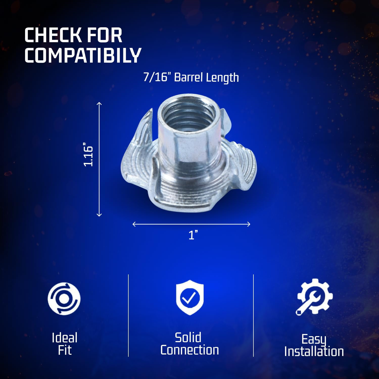 3/8"-16 T-Nuts (200 Pack), Zinc-Plated Steel Corrosion Resistant, 7/16" Barrel Length, 4-Pronged Tee Nut For Wood, Rock Climbing Holds, Cabinetry By Bolt Dropper - View #11