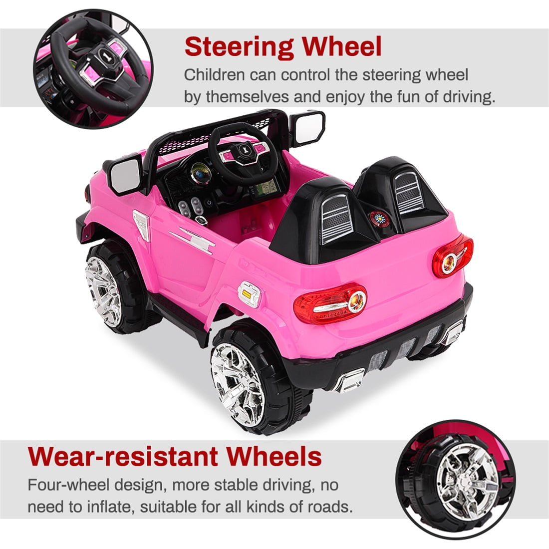 Private Jungle Kids Ride On Truck Car, Toddler Electric Vehicles Toys with Remote Control, MP3/Bluetooth, LED Light, Pink, Girl