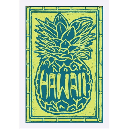 Hawaii - Pineapple Woodcut - Lantern Press Artwork (16x24 Giclee Art Print, Gallery Framed, White