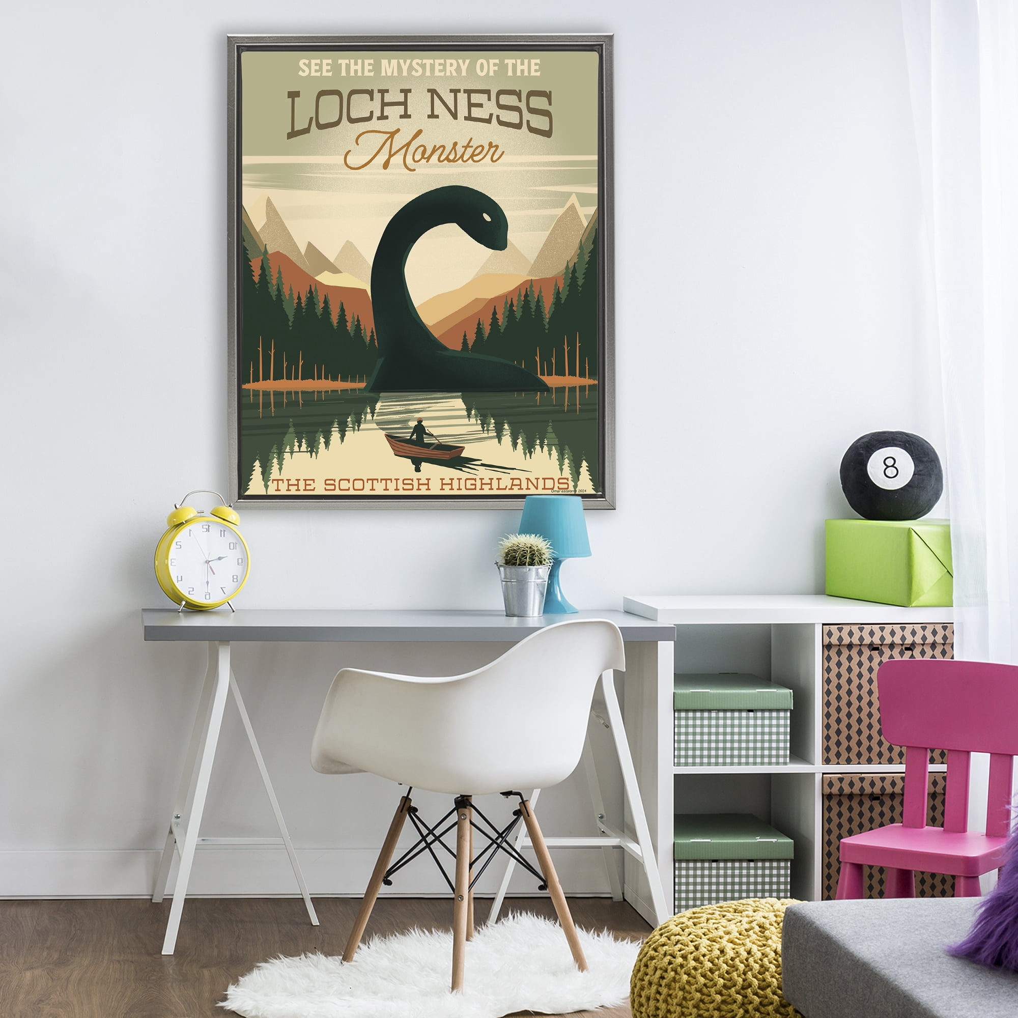 Stupell Industries Folklore Monster Tourism Gray Framed Floater Canvas Wall Art, design by Omar Escalante