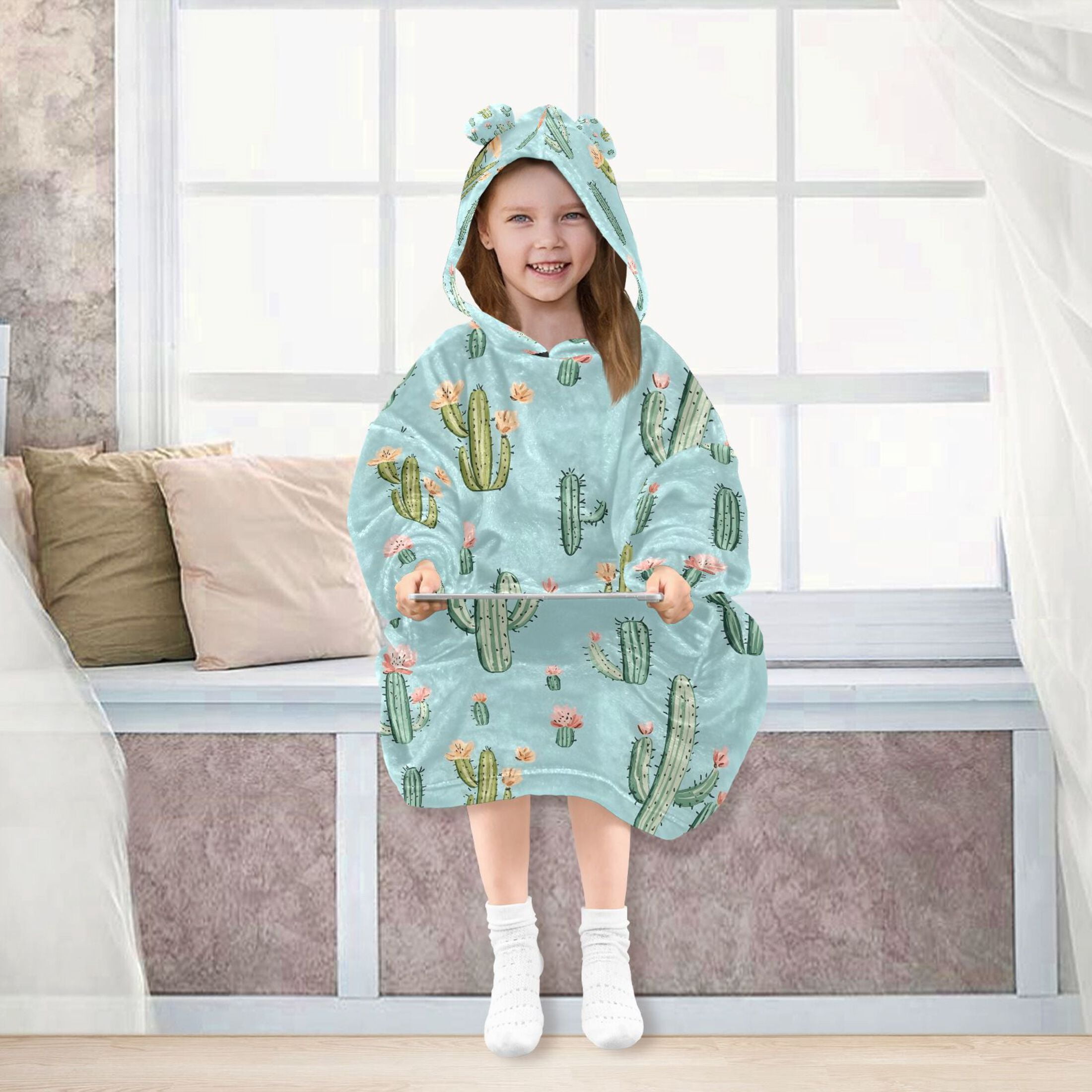 joogoo Blanket Hoodie for Cactus Flower Oversize Sweatshirt 3-14 YR L