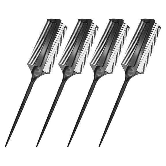 AURARMLET Black Dual-Sided Plastic Hair Styling Brush Set, 4 Pieces for Teasing and Volume Boosting