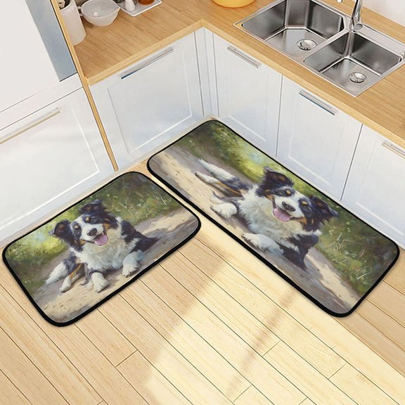 Kitchen Rugs and Mats【2 PCS】Non Skid Design Dog Paniting Creative Kitchen Mat
