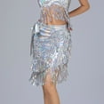 thumbnail image 5 of AGWOLF Women's Belly Dance Hip Scarf with Tassels Sparkly Fringe Sequin Wrap Skirt Glitter Festival Rave Clothing Silver, 5 of 10