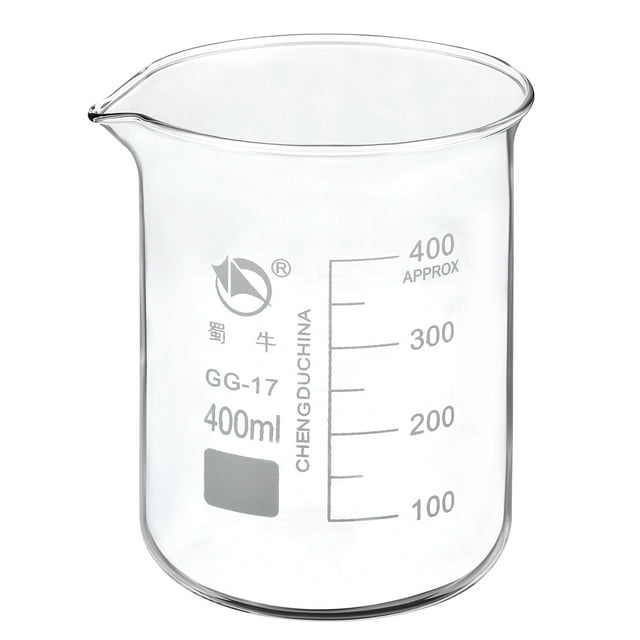 Unique Bargains Bécher en Verre de Forme Basse 400 ml, Gobelets Gradués de Laboratoire en Borosilicate 3,3