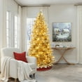 thumbnail image 6 of 7.5Ft Pre-Lit Gold Tinsel Artificial Pine Tree with Metal Stand, 6 of 11