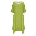 thumbnail image 5 of 3/4 Sleeve Shirt Dress for Women Round Neck Oversized Fake 2 Pieces Tops Asymmetric Loose Comfy Casual Spring Summer Dress Green,XXXL, 5 of 6