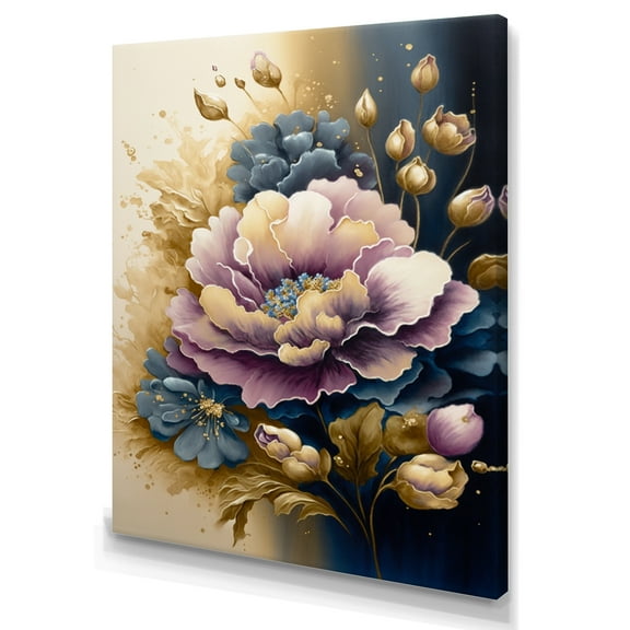 Designart Purple And Blue Watercolor Flowers II Canvas Wall Art