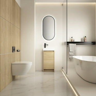 16 Inch Bathroom Vanity with Single Sink,Soft Closing Doors, Suitable For Small Bathrooms, Light Oak
