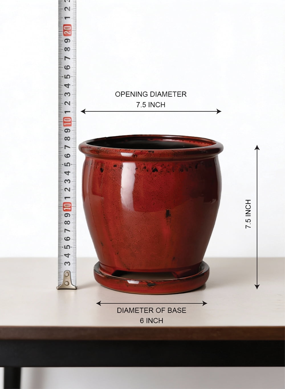 Serene Spaces Living 7" Sora Red Ceramic Planter