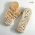 thumbnail image 2 of AHTJRT Winter Warm Mittens for Men Women Cozy Fleece Sherpa Lined Gloves Cable Knit Warm Soft Cold Weather Costume Accessories Beige Free Size, 2 of 3