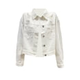 thumbnail image 4 of Diconna Women Crop Jean Jacket Casual Button down Ripped Denim Jacket with Rhinestone Tassel Fall Outwear, 4 of 6