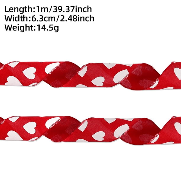 Cinta Blanca para Envoltura de Regalos, Cinta con Alambre de Corazón con Corazones de Brillo Rojo para Coronas de Arcos Y Artesanías de Bricolaje, Decoraciones de Fiesta Románticas, Cinta Roja para En