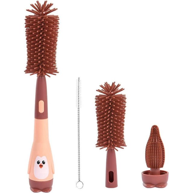 Cepillo de silicona para biberones (rojo), cepillo limpiador de biberones 2 en 1, cepillo para biberones y tetinas para biberones de todos los tamaños, cabezal de cepillo de larga duración, sin BPA