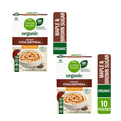 Simple Truth Organic Instant Chia Oatmeal, Maple and Brown Sugar, 10 Count, 14.8 oz, 2 Pack