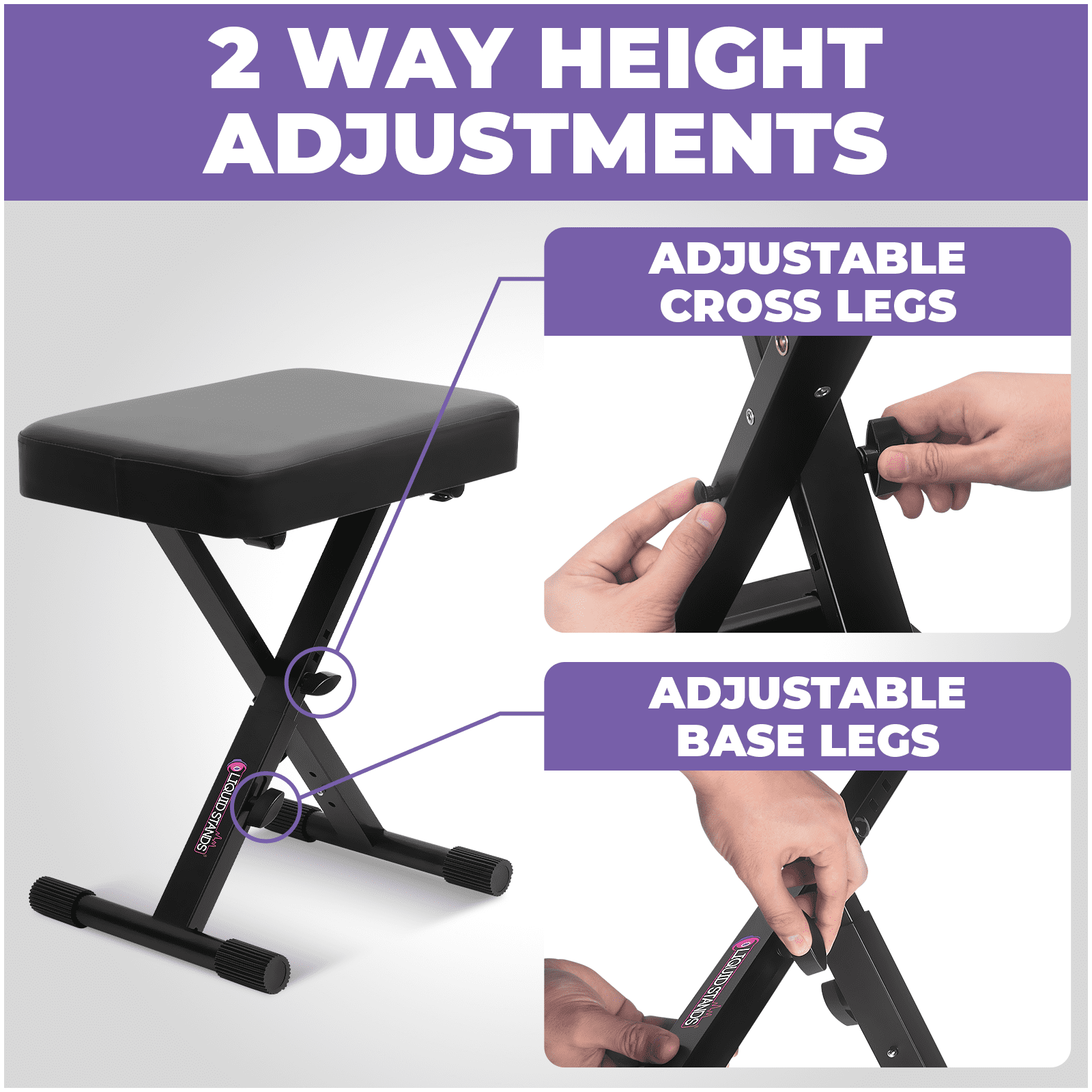 Liquid Stands Foldable Adjustable Piano Bench - X-Style Music Stool - Piano Keyboard Bench Seat for Piano Keyboard Stand with Black Cushion Padded Bench  for Musicians Piano Stool Chair, Piano Desk