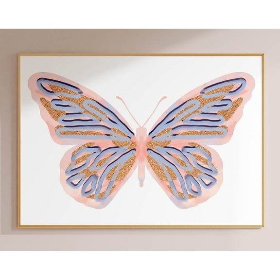 Boho Beige Pastel Wall Art Split Butterfly Baby Girl Nursery Decor, Light Pink Preppy Wall Art College Apartment Living Room Decor For Teens Wall Art, Modern Wall Decor, 8x12 UNFRAMED
