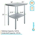 thumbnail image 3 of AmGood 24 in. x 30 in. Stainless Steel Table | Metal Utility Kitchen Prep Work Table | NSF, 3 of 9