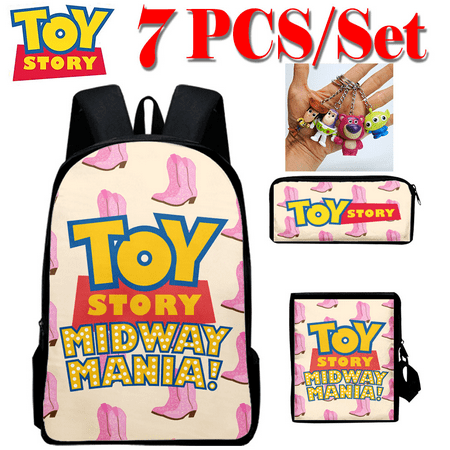 

Toy Story Lotso Woody Buzz Lightyear Bag Pendant Kawaii Backpack 7 PCS/Set Shoolbag+ Keychain For Boys Girls Kids Youth