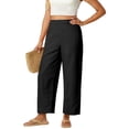 thumbnail image 2 of High Waist Wide Leg Palazzo Pants for Women Cotton Linen Flowy Fit Soft Trousers Wrinkle Resistant Casual Summer Pants , XXL, #02 Black, 2 of 7