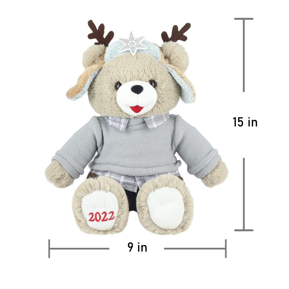 Holiday Time 15 inch Snowflake Teddy Bear 2022, Snowflake Blue Ski Wear Boy  