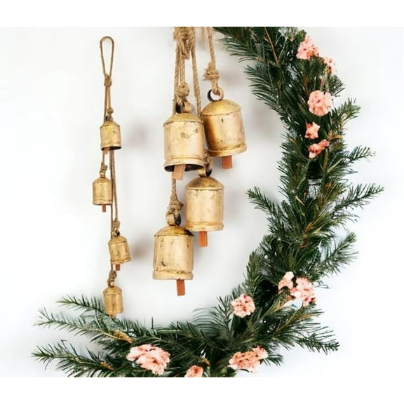 Crafts Hub Brass Cow Bells Set of 4 Shabby Chic Country Style Rustic Christmas Wreath Hanging Bells Harmony Metal Vintage Lucky Bells