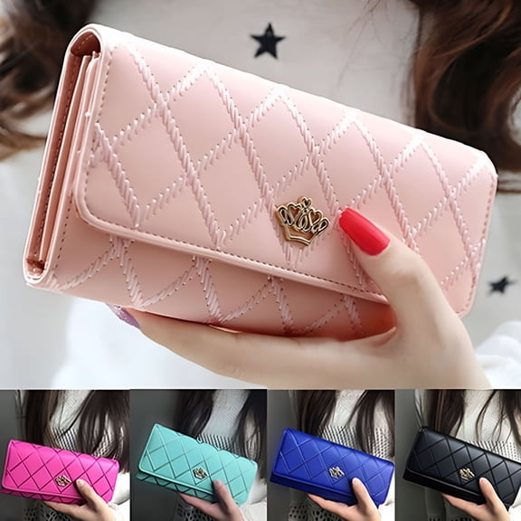 GASTROPOD 2026 New Women Quilted Crown Clutch Long Purse Faux Leather Wallet Card Holder Handbag for Shopping, Work, Travel, Casual Outings, Pink