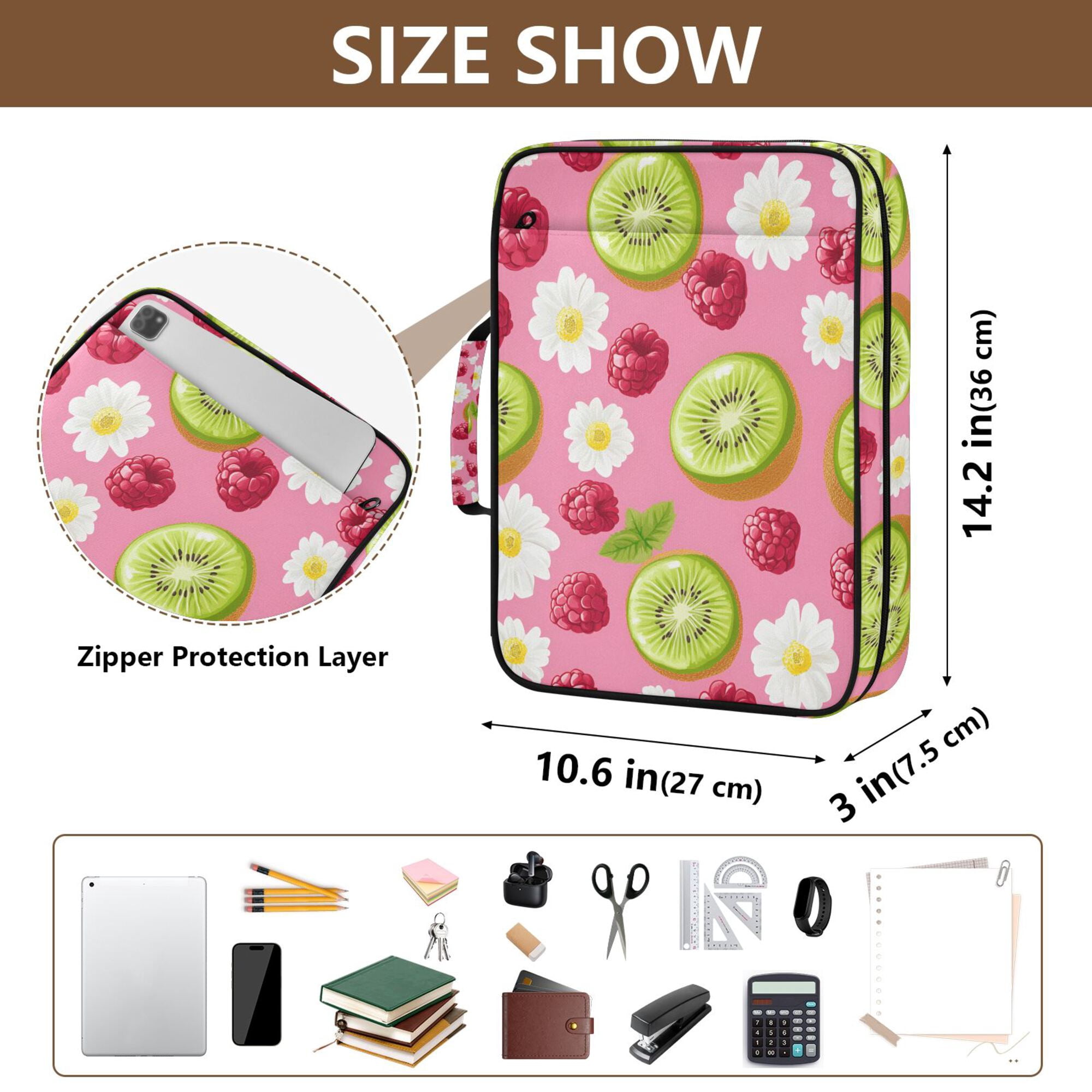 FORMRS Accordion File Folder A4 Size 7-Pocket Expanding Document Organizer Bag with 3 Ring Binder, Floral Raspberries