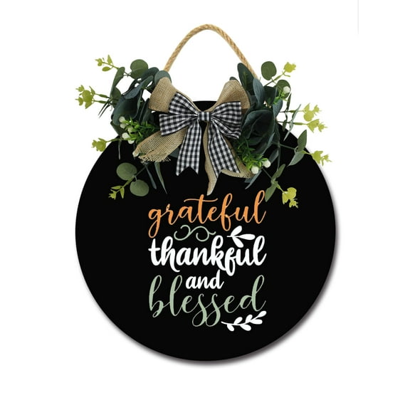 Harvest Blessing Sign Front Door Porch Decorations, Round Rustic Wood Hanging Sign for Farmhouse Porch Outdoor Home Holiday Front Door Sign Decor