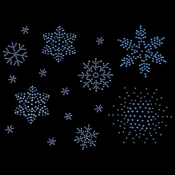 2 Sheet Snowflake Iron on Rhinestone Transfers Applique 16pcs Light Sapphire Snowflake Pattern Hotfix Decals Hot Melt Ornament Accessories