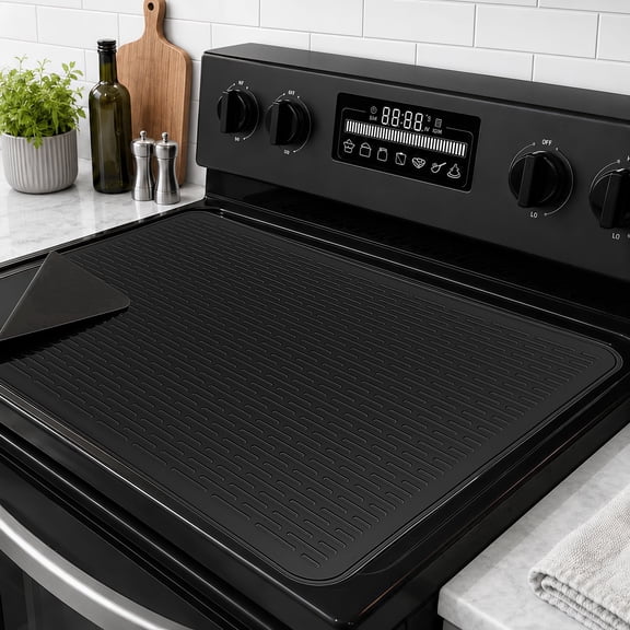 KozCoztie Stove Top Cover for Electric Stove, 28 x 20 Inch Ceramic Hob Cover Kitchen Countertop Protector Heat Resistant Mat Black