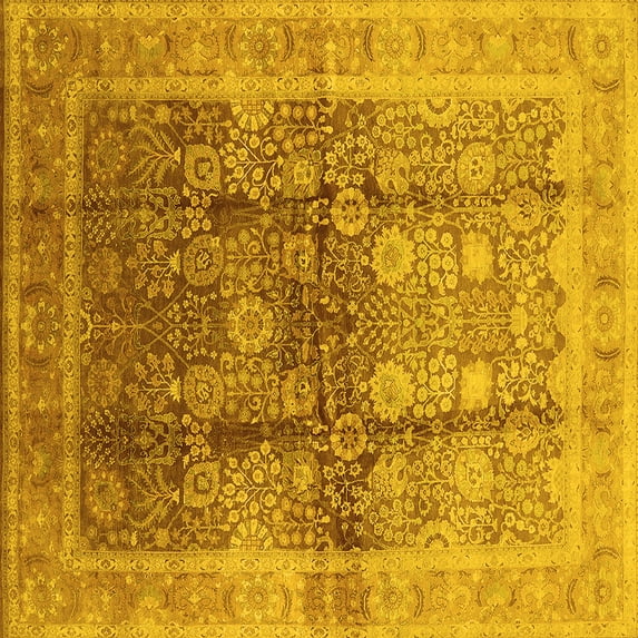 Ahgly Company Indoor Square Oriental Yellow Traditional Area Rugs, 6' Square