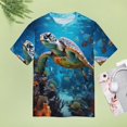 thumbnail image 4 of Nautical Green Sea Turtles Womens Tops Women's Fashion Casual Short Sleeve Flower Print Round Neck Pullover Top Blouse, 4 of 6