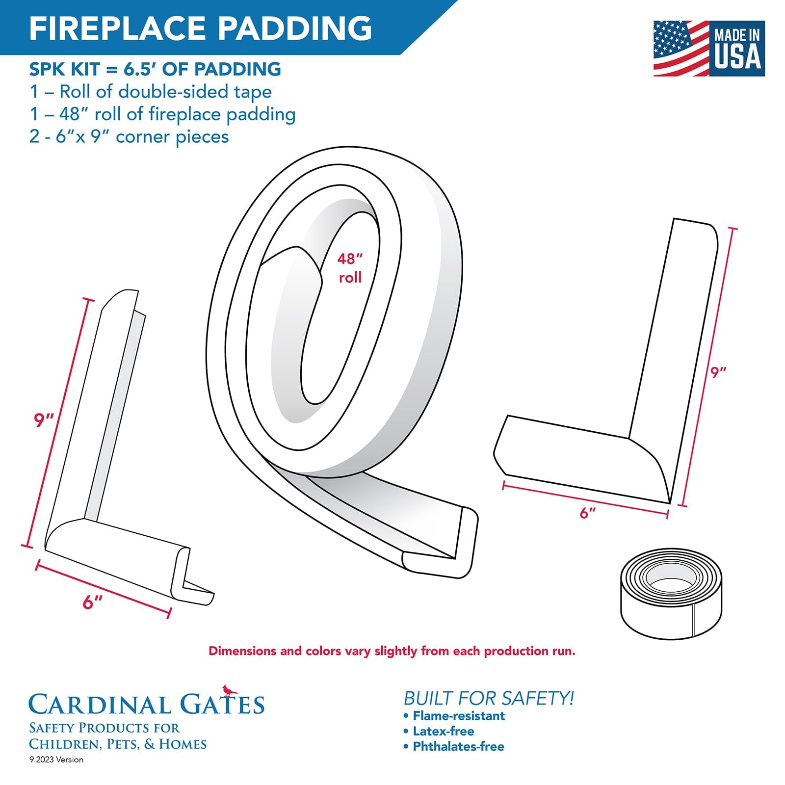 Cardinal Gates SPK Small Hearth Pad Kit - Fireplace Baby Proofing - Adhesive Backed Fireplace Bumpers for Babies - 4 Foot Roll of Padding & Two 6" x 9" Corners - Made in The USA - Gray