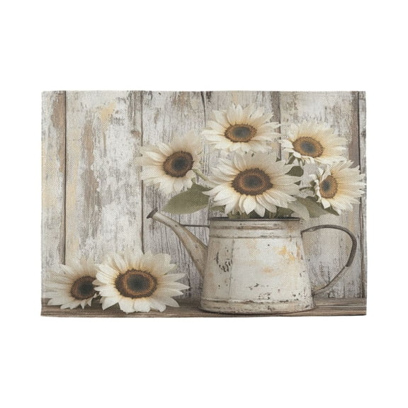 Qxltty Wooden White Sunflower Placemats Set of 1 Heat Resistant Non-Slip Place mat for Dining Table Washable Durable Polyester Woven Table Decorations