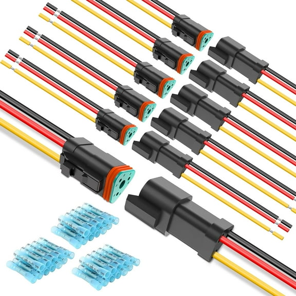 Nilight 3 Pin DT Connectors 16AWG 6 Kits Male and Female Electrical Connector Waterproof Plug and Play Shrink Butt Terminals for Automotive Cars Truck Motorcycle Marine Boats