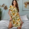 thumbnail image 5 of SEANATIVE Women's Night Gown Button Down Sleep Dress Cozy Short Sleeve Nightshirt Housecoat Knee Length Bedtime Wear Buttoned Sleepshirts Comfortable House Robe for Women, XL, Sunflower Print, 5 of 7