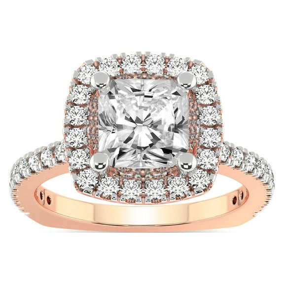 2 Carat IGI Certified Radiant Shape Lab Grown Diamond Engagement Ring | 14K Rose Gold | Valerie Euro Shank Halo Lab Diamond Ring | FG-VS1-VS2 Quality Friendly Diamonds