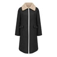 thumbnail image 4 of Fnooota Womens Winter Coats with Zipper, Lapel Collar Long Length Fleece Lined Warm Winter Jackets Black Size S-2XL, 4 of 7