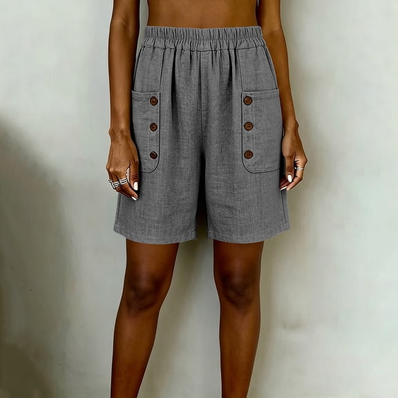 Cagogo Women's Plus Size Bermuda Shorts Elastic Waist Casual Loose Pants with Pockets Summer Vacation Beach Travel Lounge Shorts for Women, Gray 2XL