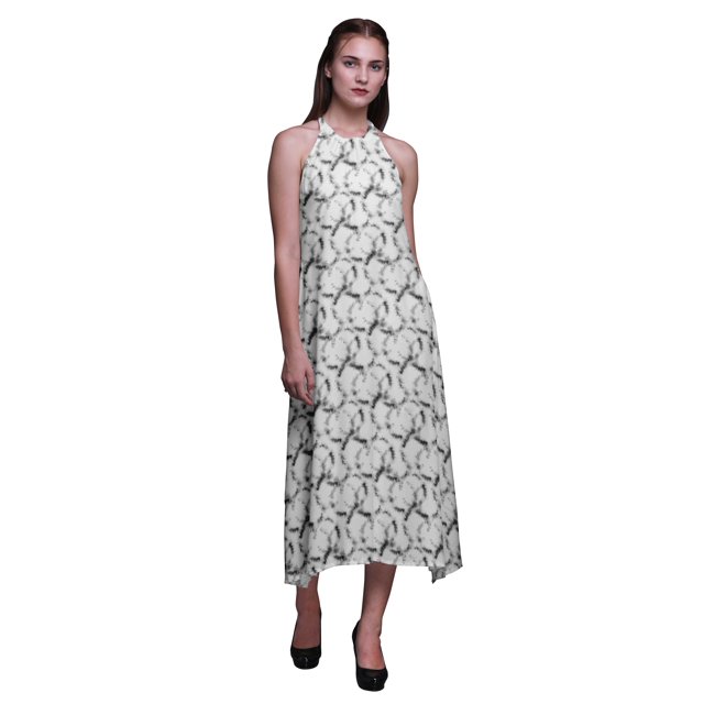 Bimba Robe Teinture sur Nœuds Décontractée Longue Dos Nu à Col Licou pour Femme Robe de Plage Imprimée - Moyen