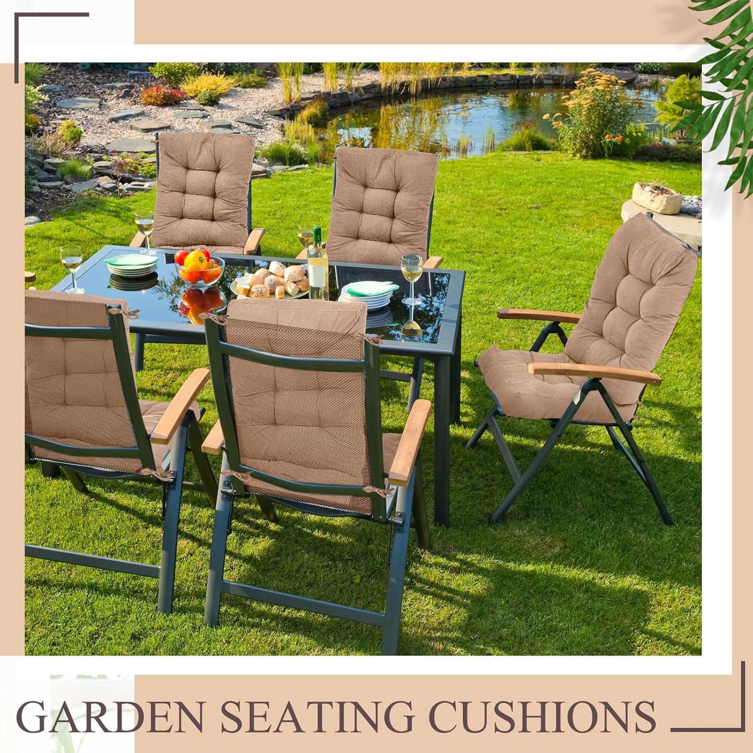 4 Sets Outdoor Patio Chair Cushions Seat High Back Tufted Pillow Replacement Rocking Chair Cushions Pads for Patio Summer Seasonal Indoor Home Office(Beige Apricot)