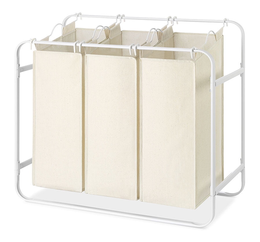 Whitmor Retro Style Triple Laundry Sorter with 3 Removable Bags White & Canvas 15.75" x 33.